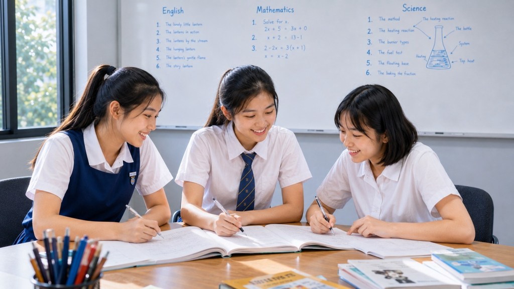 Three students studying together in an eduKate small-group classroom.