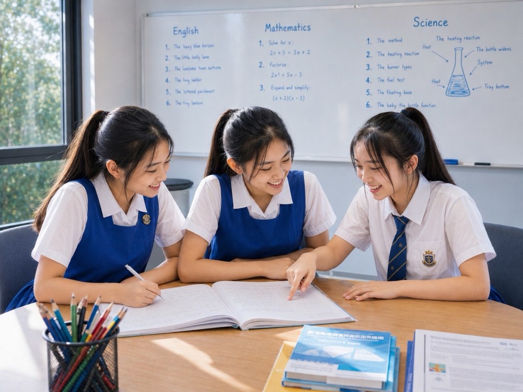 Three students studying together in an eduKate small-group classroom.