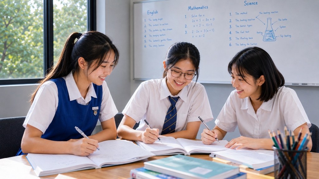 Three students studying together in an eduKate small-group classroom.