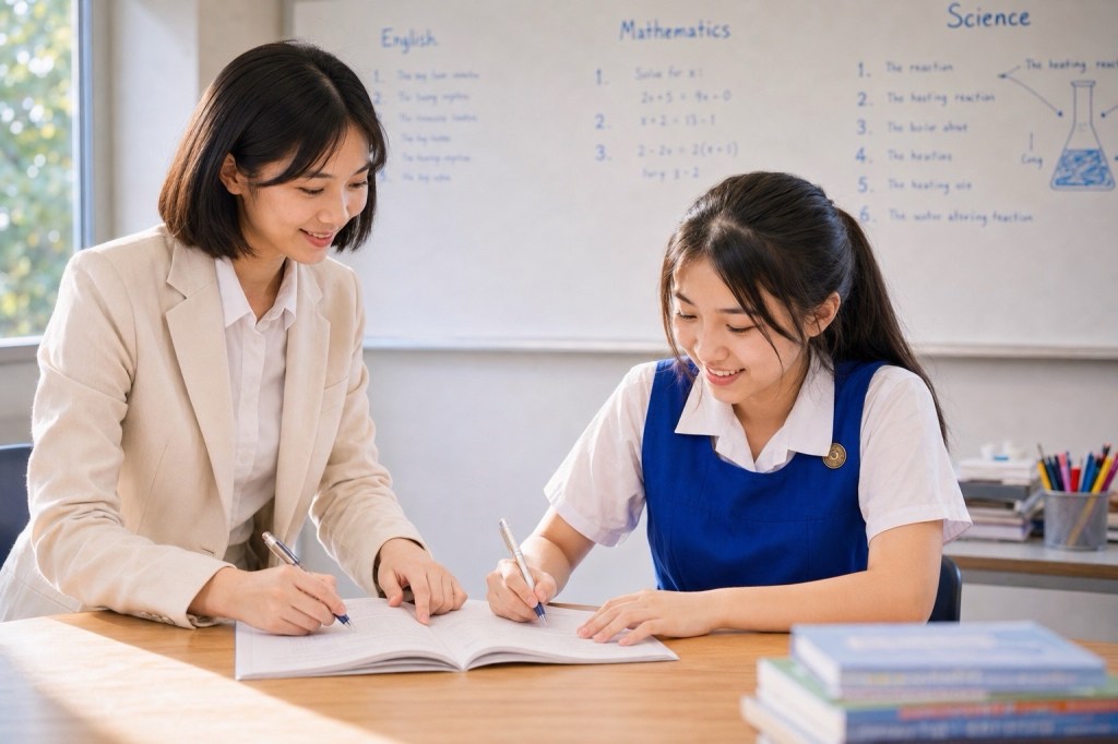 Three students studying together in an eduKate small-group classroom.