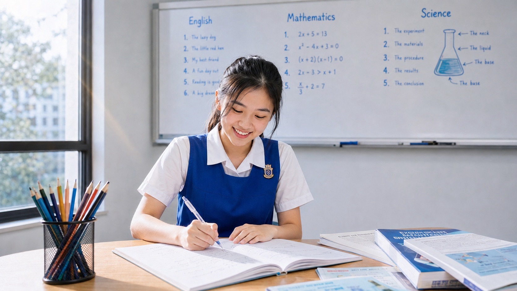 Three students studying together in an eduKate small-group classroom.