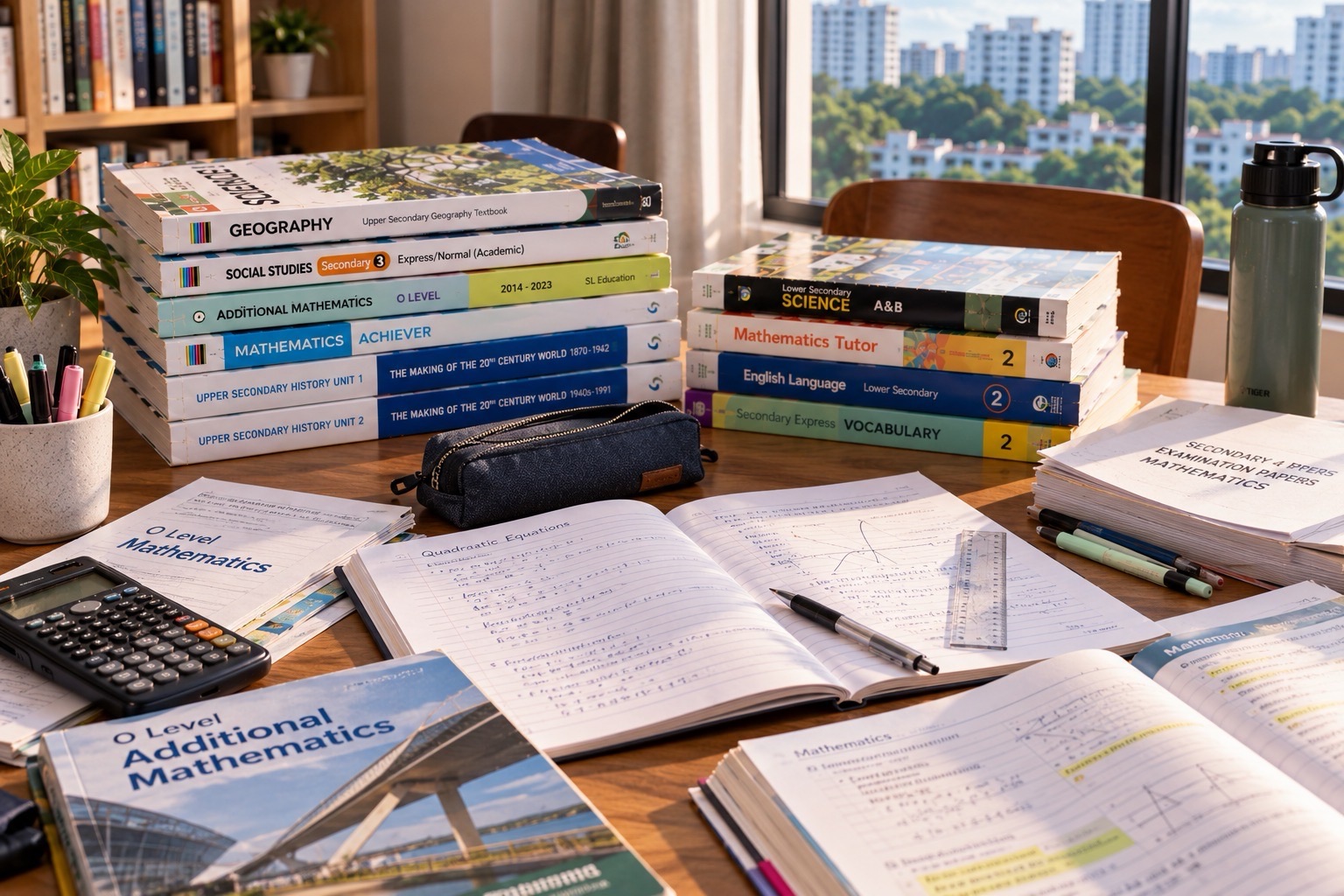 Mathematics books and handwritten practice prepared for a focused small-group lesson